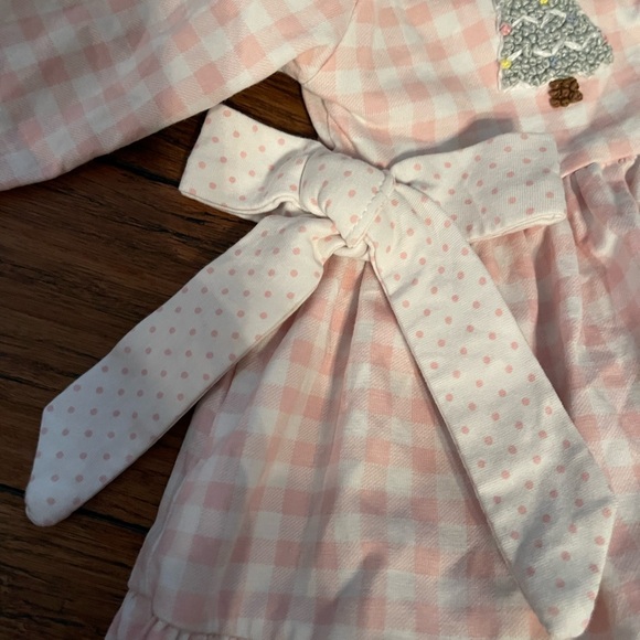 Sugar Dumplin Kids 2pc Set Pink Gingham Baby Dress Christmas with Bloomers - Picture 3 of 5